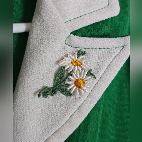 VNTG Handmade Green Collared Button Down Dress STUNNING Floral Detail - Picture 3 of 13